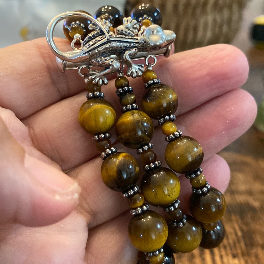 Two Blonde Lizzards Sterling Silver Tiger Eye Bracelet